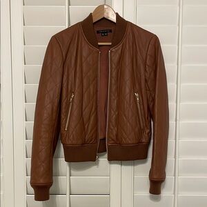 Like NEW Theory Brown Quilted Bomber Leather Jacket